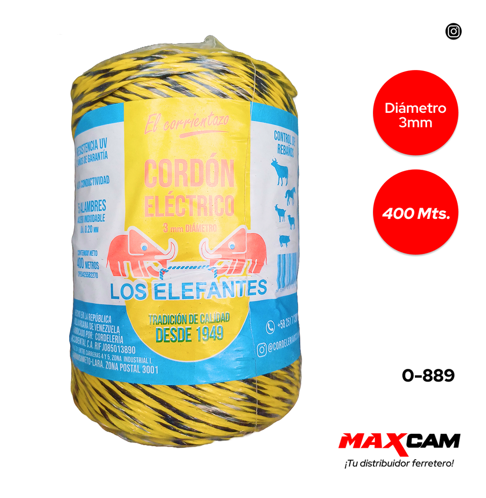 CORDON ELECTRICO CROMO 3MM x 400 MTS ELEFANTE 0-889