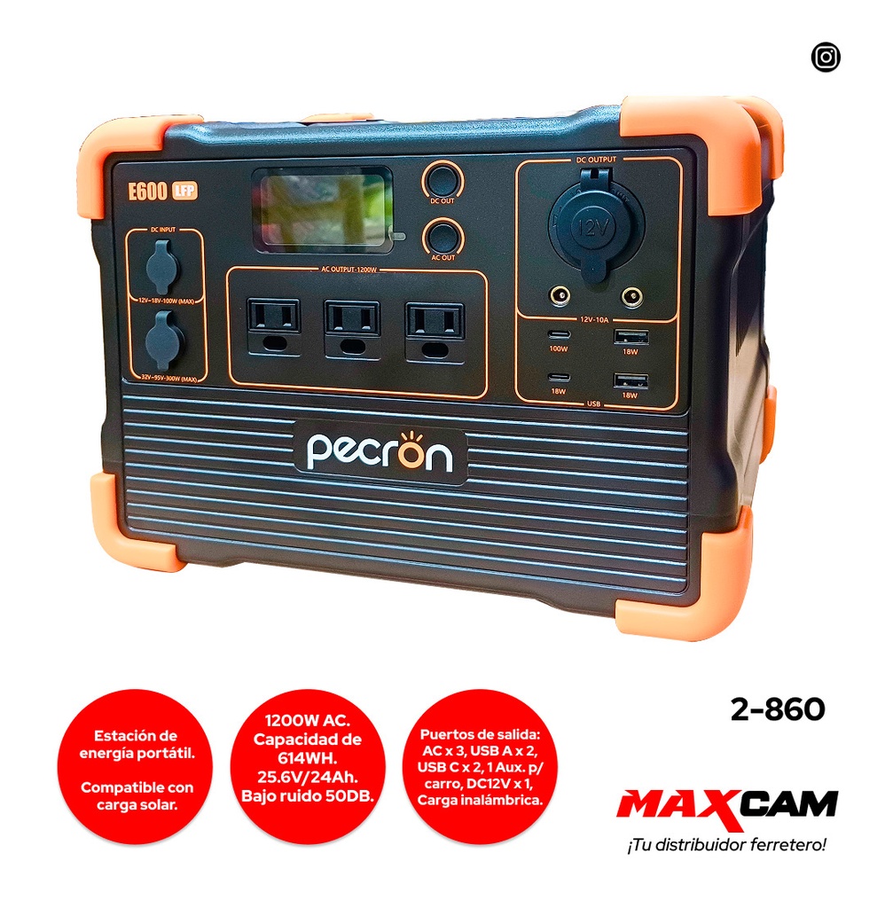 GENERADOR ENERGIA PORTATIL 1200W AC PECRON 2-860