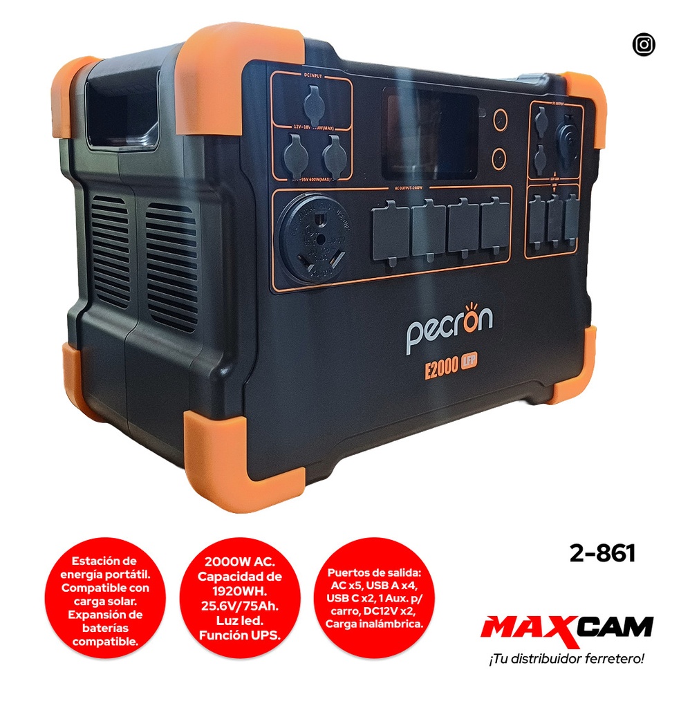 GENERADOR ENERGIA PORTATIL 2000W AC PECRON 2-861