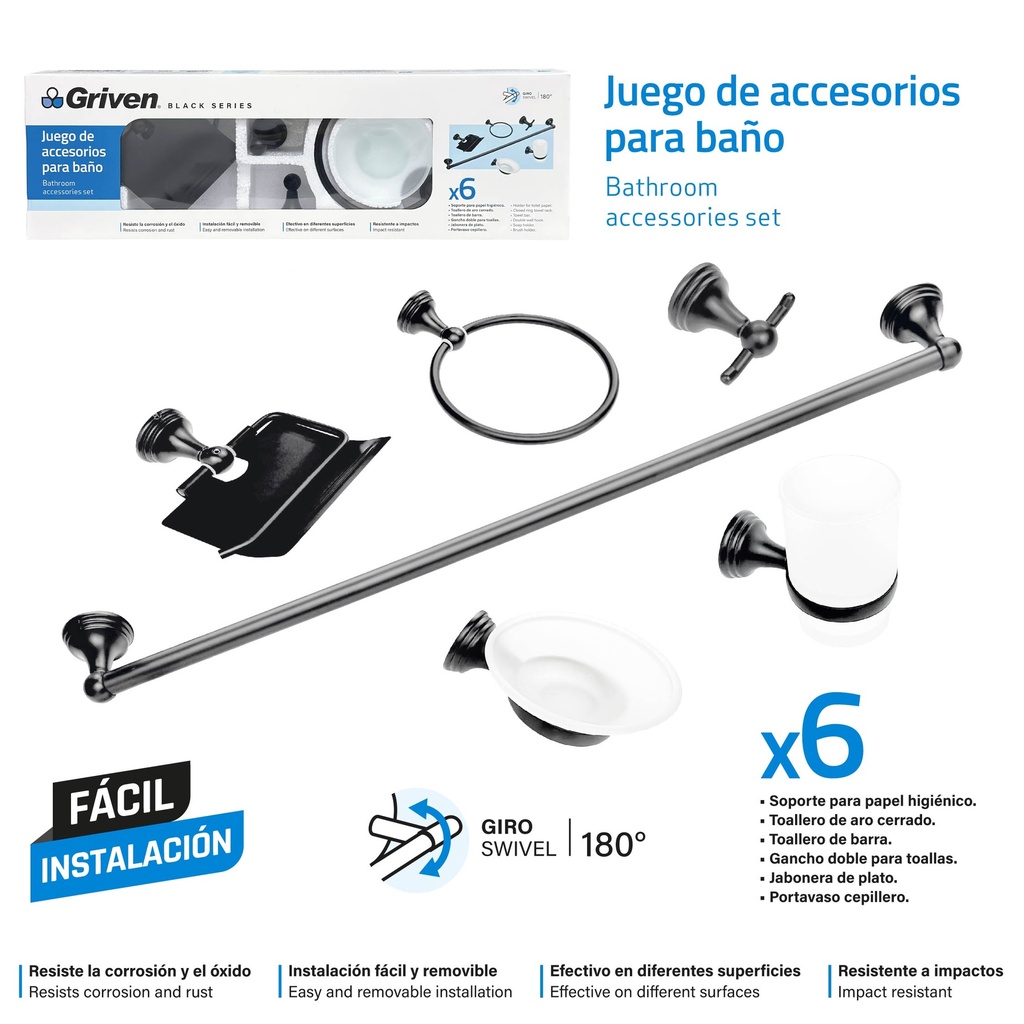 JUEGO DE ACCESORIO PARA BAÑO GRIVEN 10-790