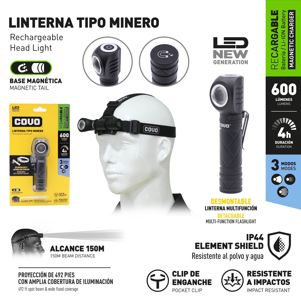 LINTERNA MINERA RECAR LED COVO 10-428