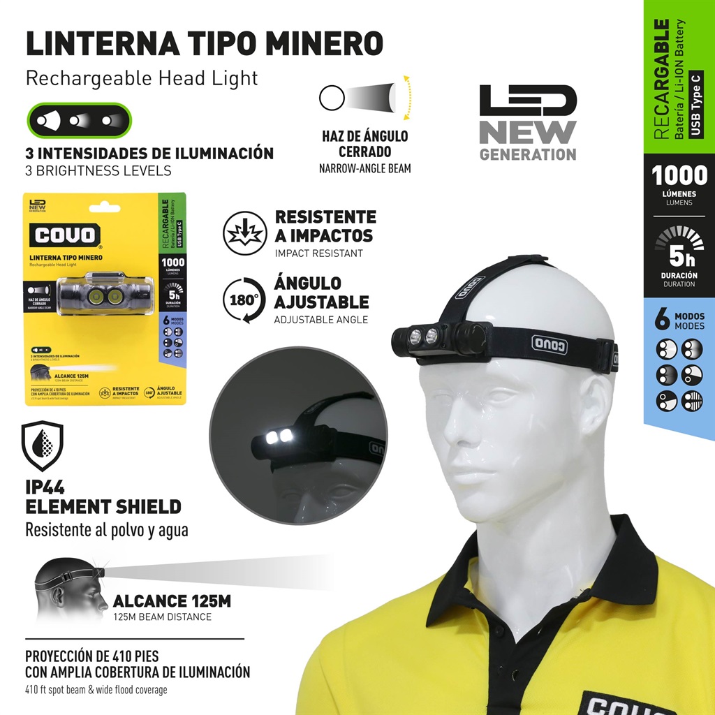 LINTERNA MINERA RECAR LED COVO 10-429