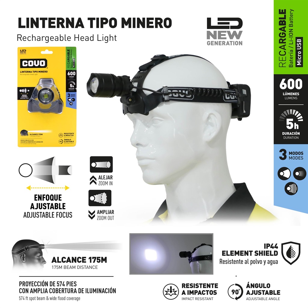 LINTERNA MINERA RECAR LED COVO 10-430