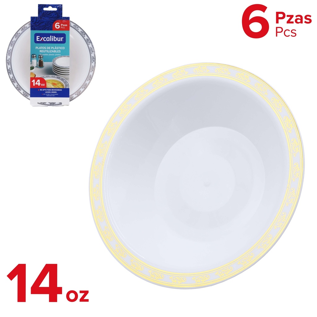 PLATO REDONDO HONDO PLAST 14OZ x 6 PCS EXCALIBUR 10-535