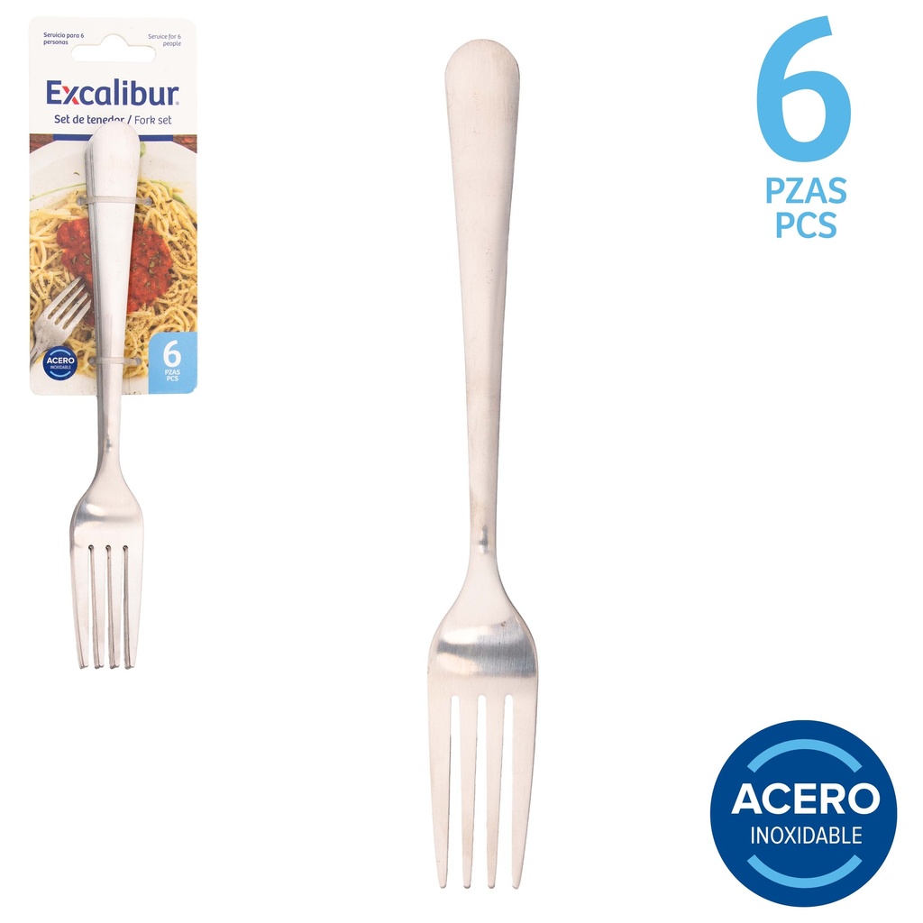 TENEDOR ACERO INOX x 6 PCS EXCALIBUR 10-556