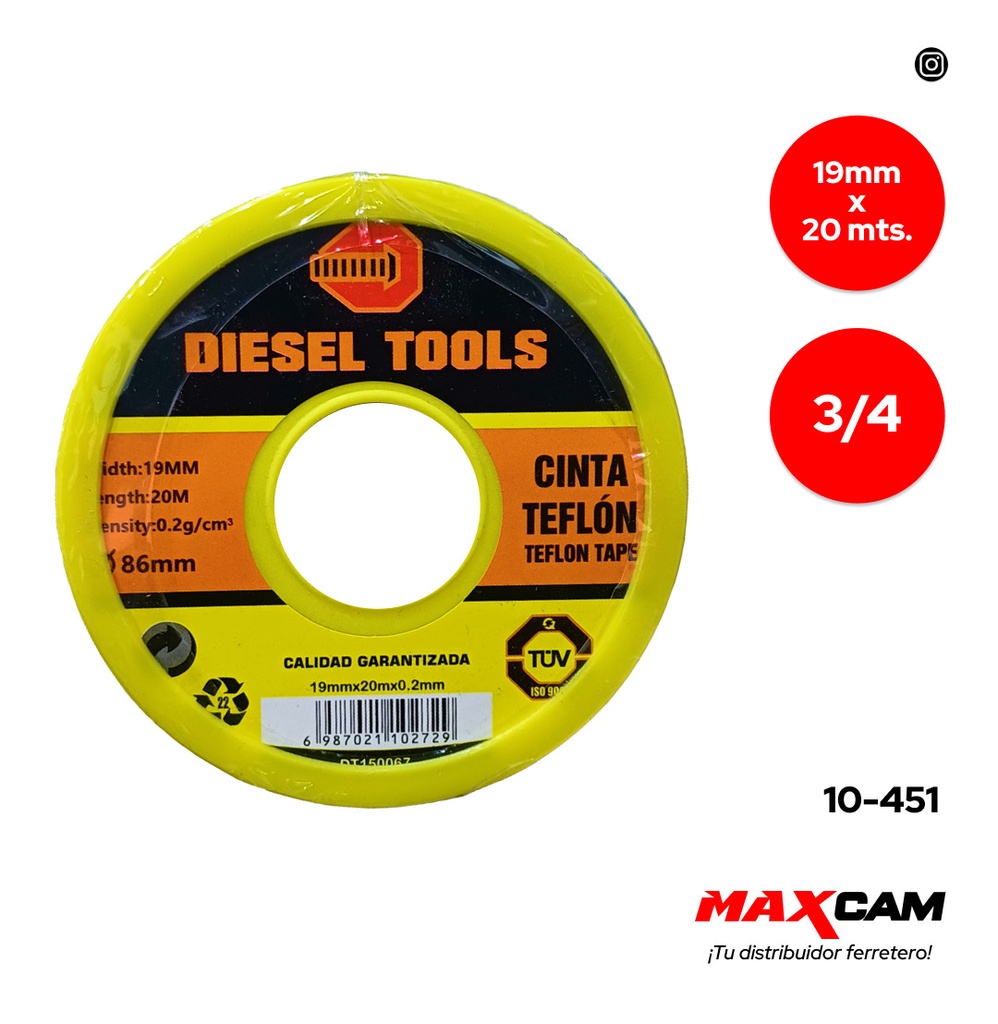 TEFLON PROFESIONAL 3/4 x 20MTS DIESEL TOOL 10-451