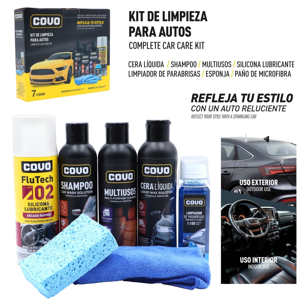 KIT DE LIMPIEZA PARA AUTO x 7 PCS COVO 10-840