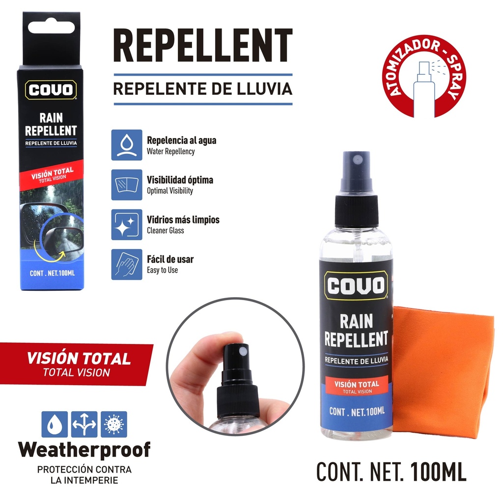 SPRAY REPELENTE DE AGUA PARA AUTO 100ML COVO 10-841