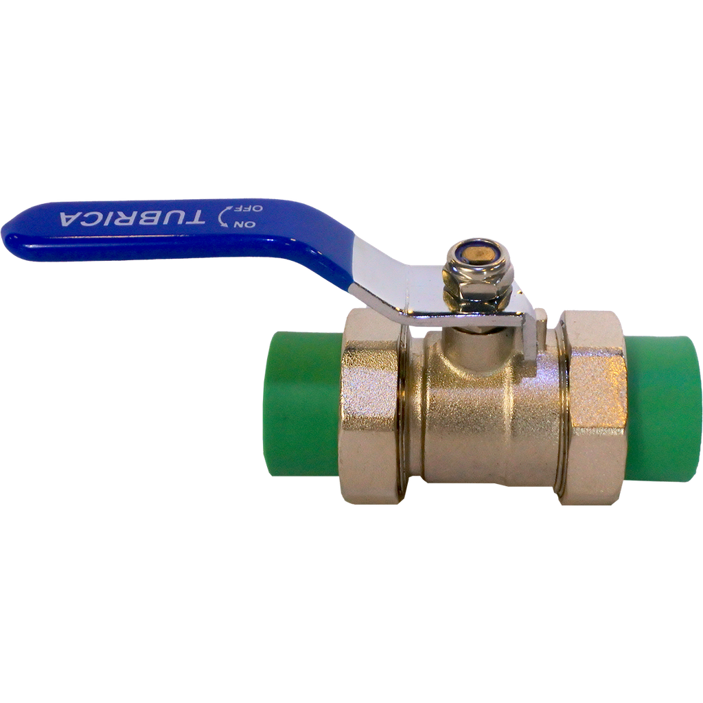 VALVULA PASO C/UNION DOBLE MET PPR 32MM TUBRICA 2-637
