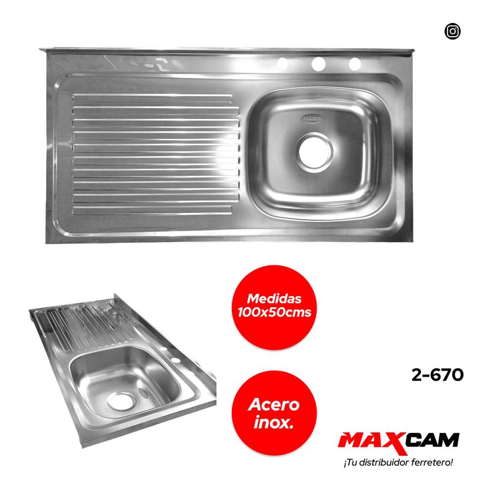 FREGADERO A INOX SENC DER C/ESCURR 100X50CM FANAINOX 2-670