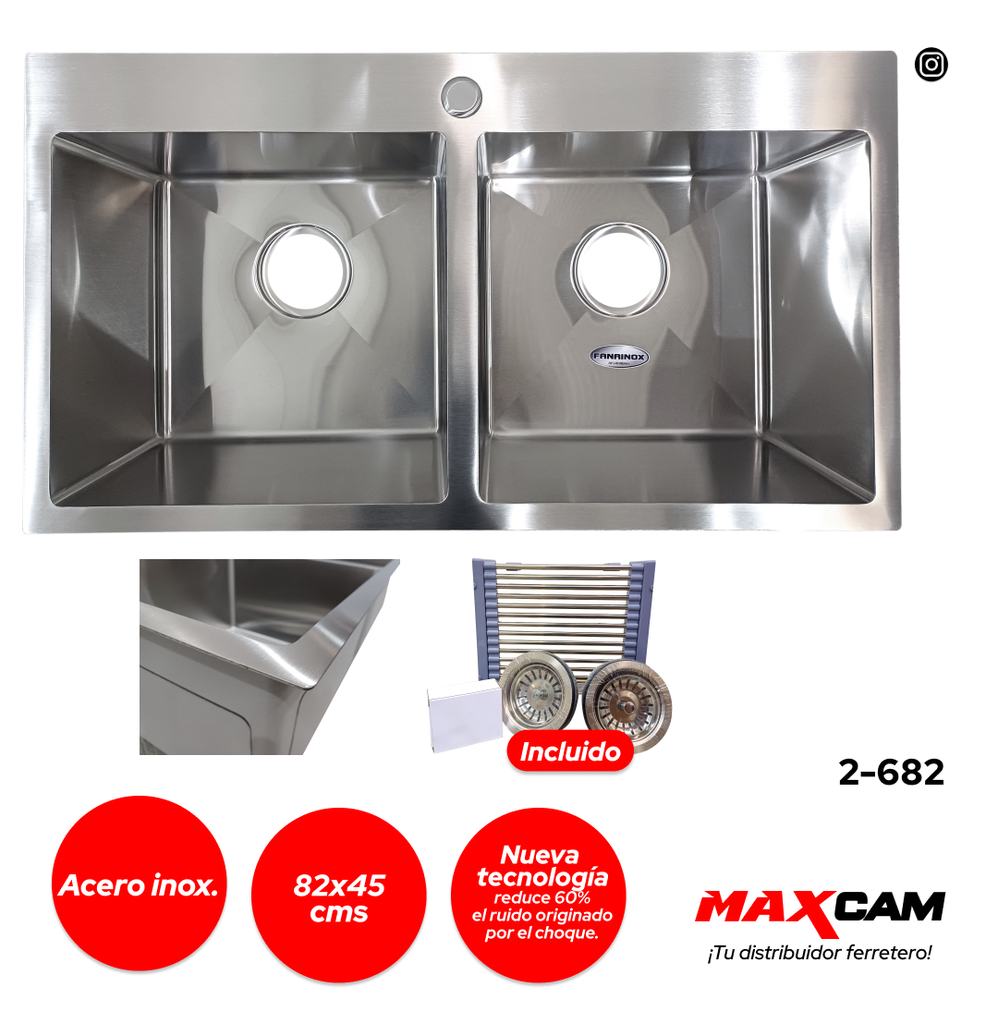 FREGADERO DOBLE A INOX CUAD 82X45CM FANAINOX 2-682