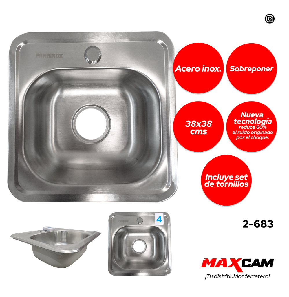 FREGADERO A INOX P/EMPO 38X38CM FANAINOX 2-683