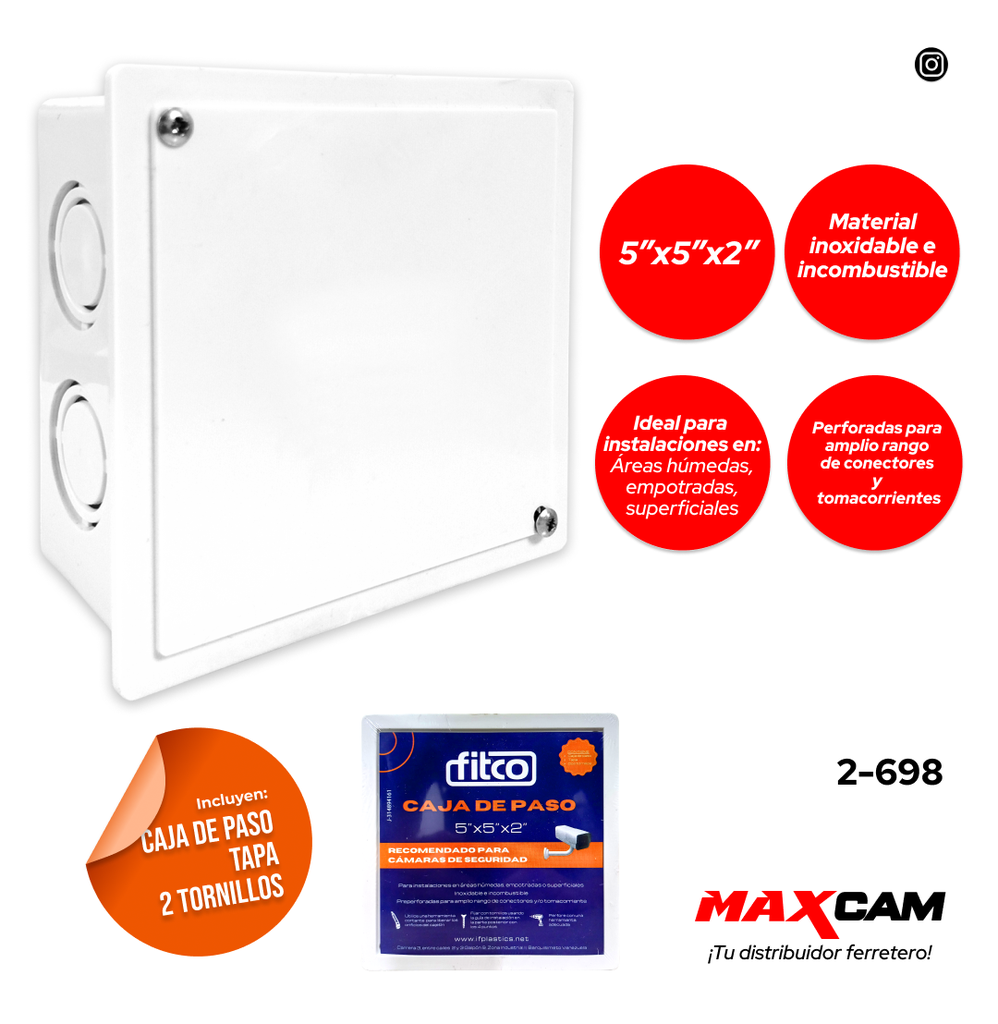 CAJA DE PASO PLAST 5X5 C/TAPA FITCO 2-698