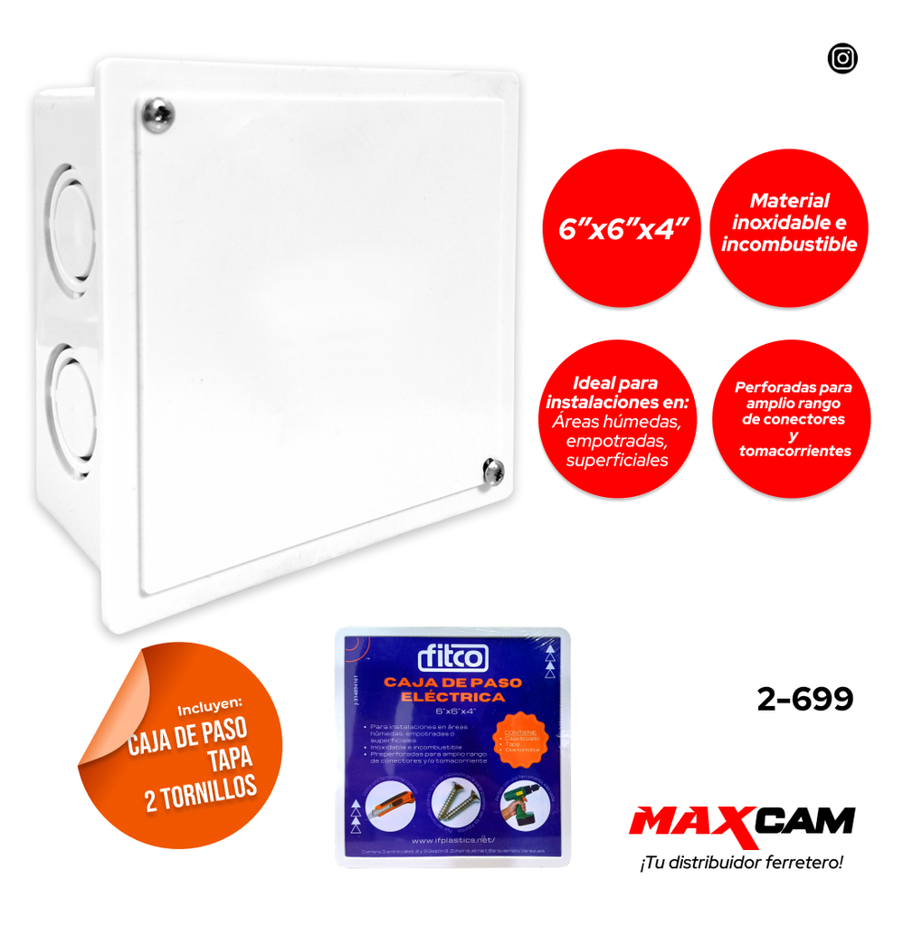 CAJA DE PASO PLAST 6X6 C/TAPA FITCO 2-699