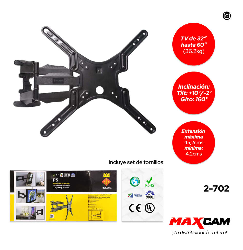SOPORTE PARA TV MOVIBLE 32-60" PICKENS 2-702
