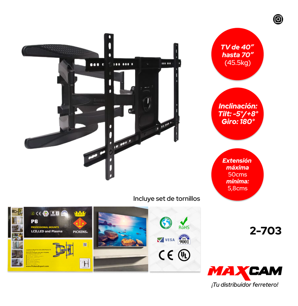 SOPORTE PARA TV MOVIBLE 40-70" PICKENS 2-703