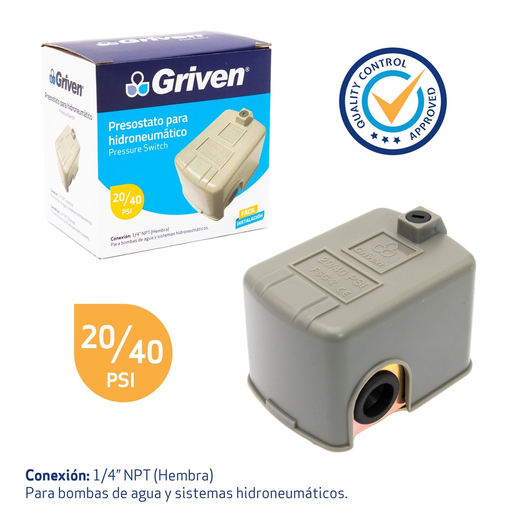 PRESOSTATO HIDRONEUMATICO 20-40 PSI GRIVEN 3-015