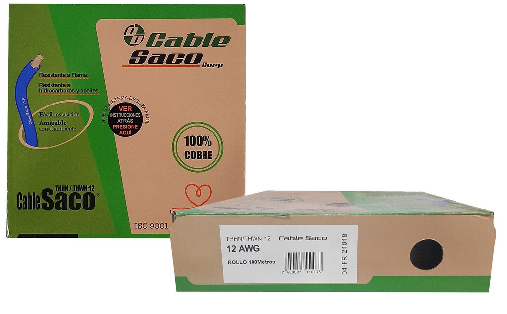 CABLE THHN 12 BLANCO x 100MTS 100% COBRE SACO 3-189