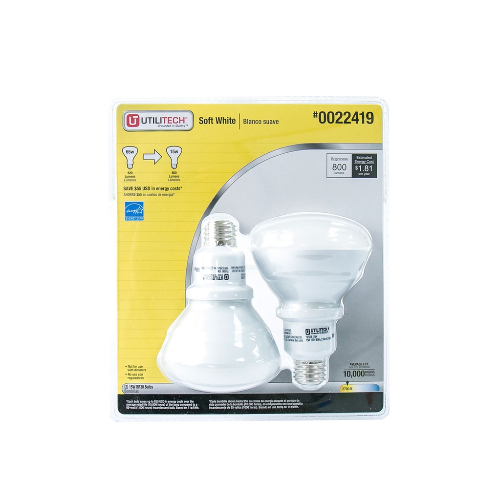 BOMBILLO AHORRADOR 15W TWO PACK UITILI TECH 3-480