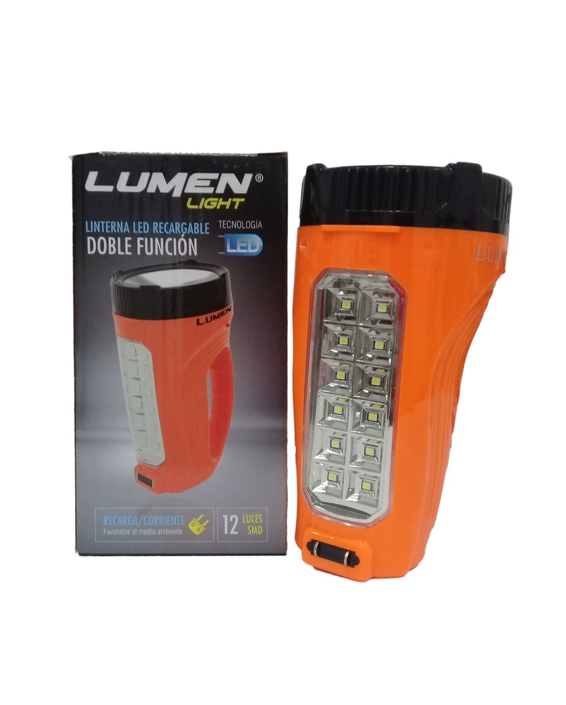 LINTERNA RECARGABLE DOBLE FUNCION 1 LED LUMEN 3-487