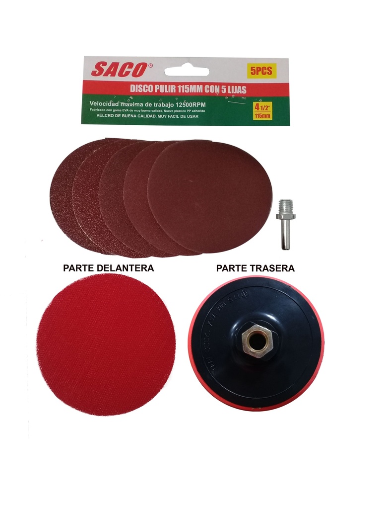 DISCO PULIDORA C/5 LIJAS DE 4.5" SACO 14mm 3-555