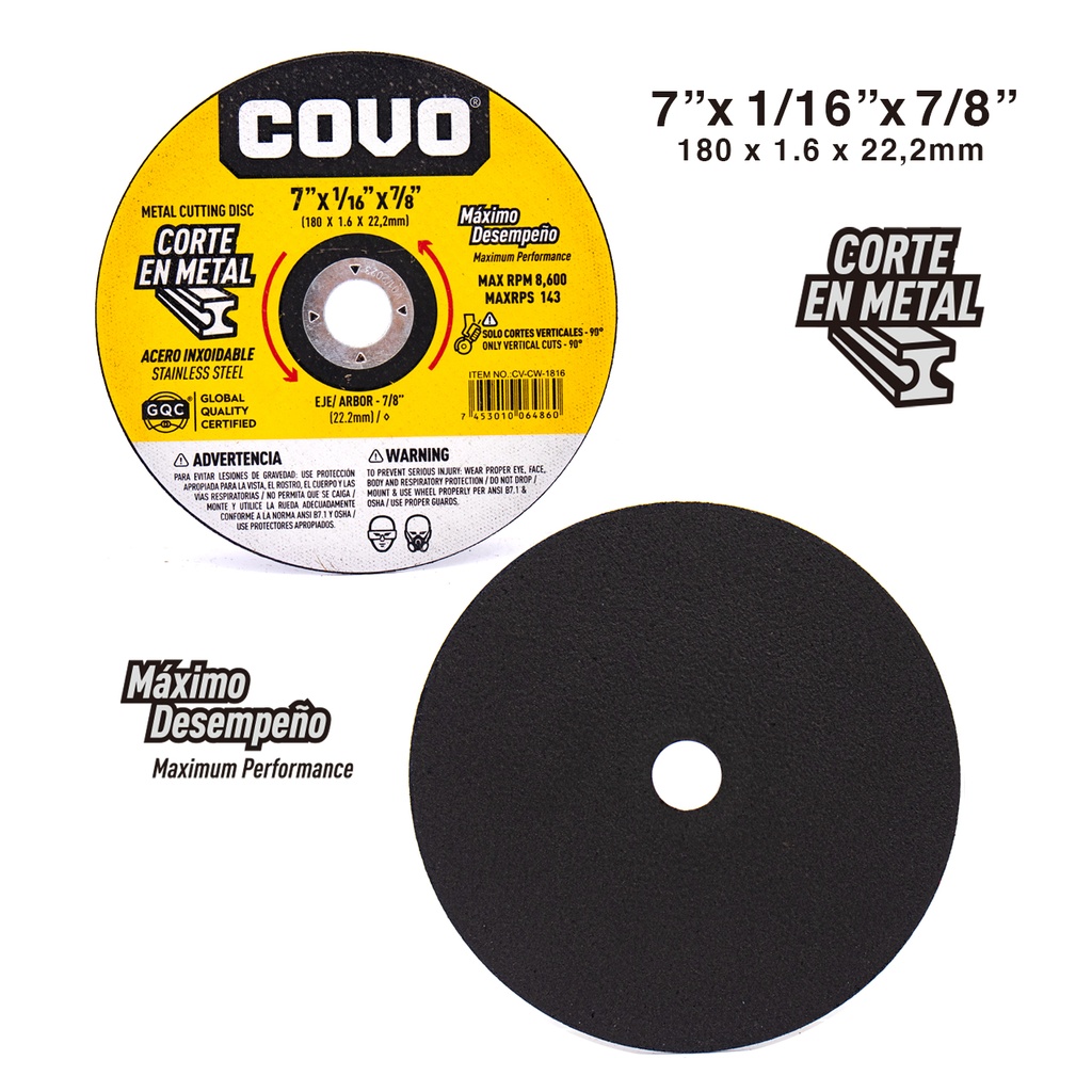 DISCO C/METAL FINO 7" x 1/16" COVO (PLANO) 3-562
