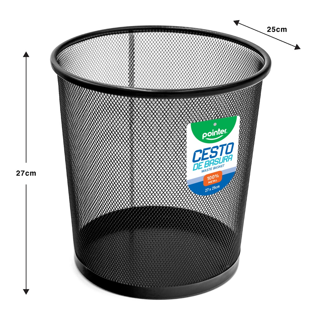 CESTA BASURA METALICA NEGRO OFICINA POINTER 3-632