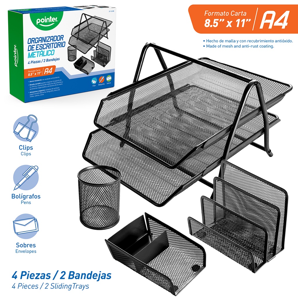 ORGANIZADOR ESCRITORIO NEGRO POINTER 4 PIEZA 3-633