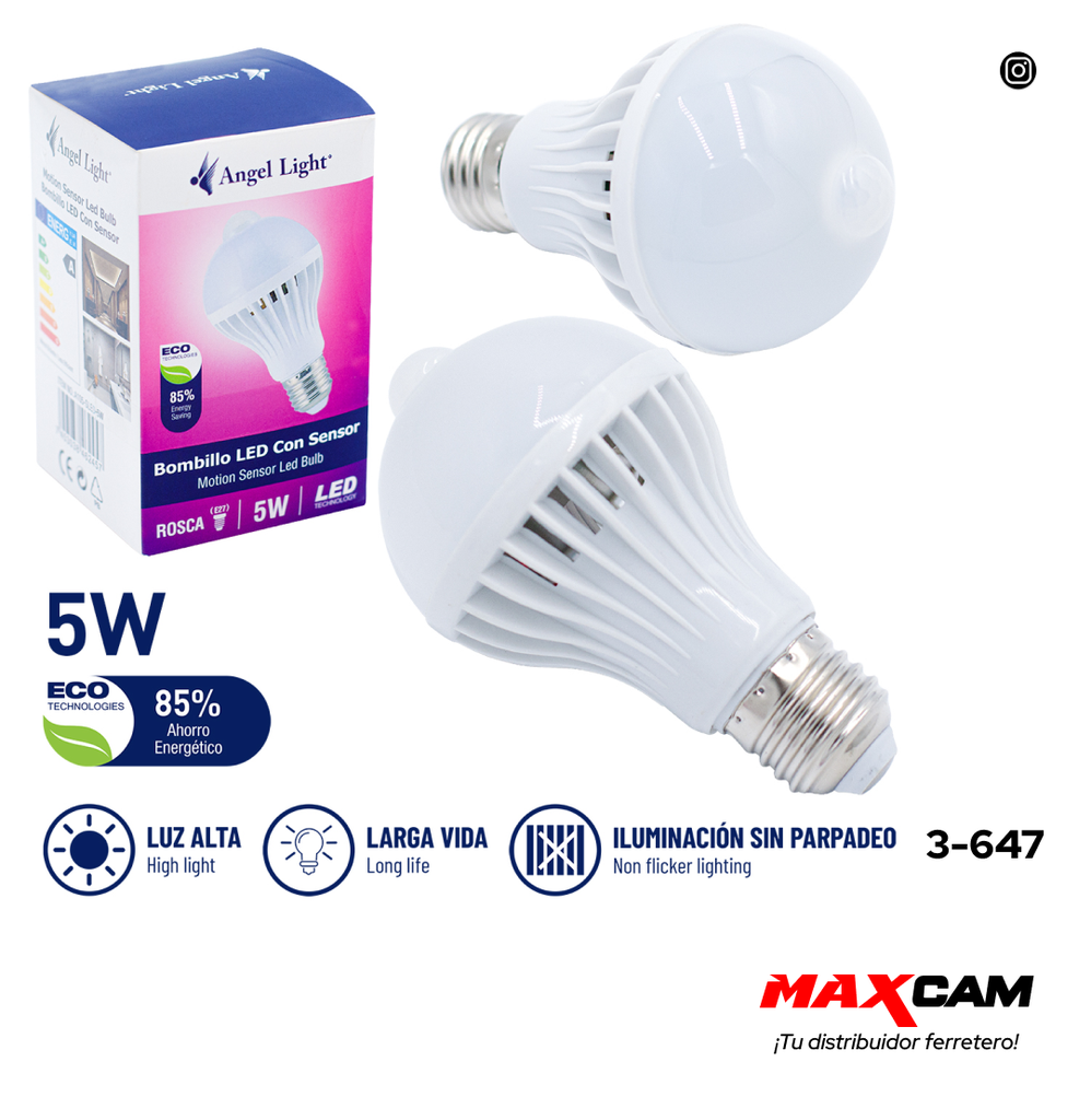 BOMBILLO C/SENSOR MOVIMIEN LED 5W 85-265V 3-647