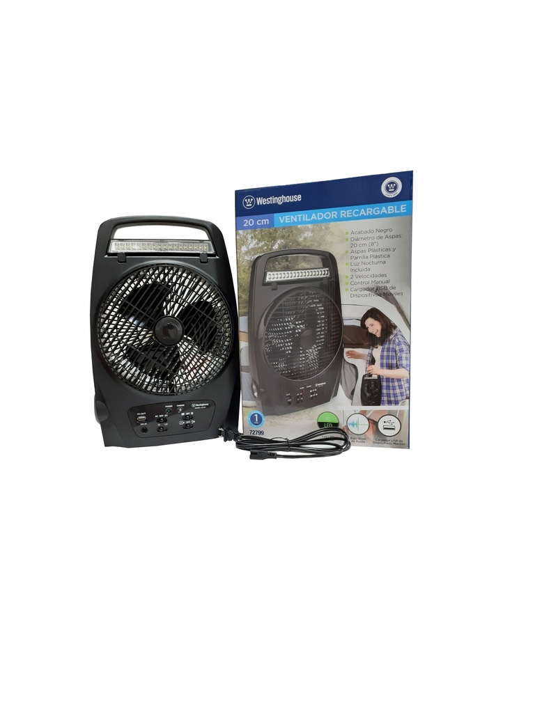 VENTILADOR RECARGABLE 8" WESTINGHOUSE NEGRO 3-669