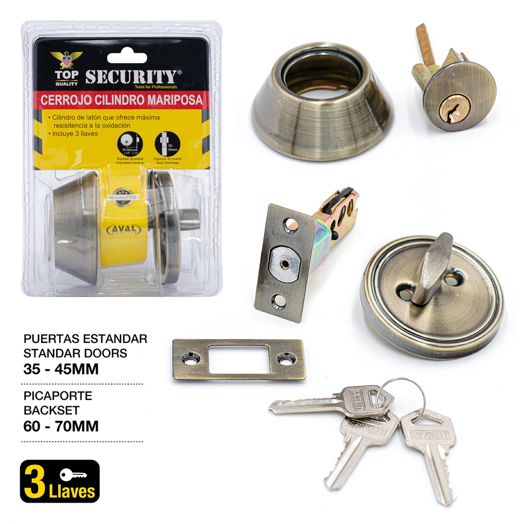 CERROJO LLAVE/MARIPOSA SECURITY BRONCE A/B 3-796