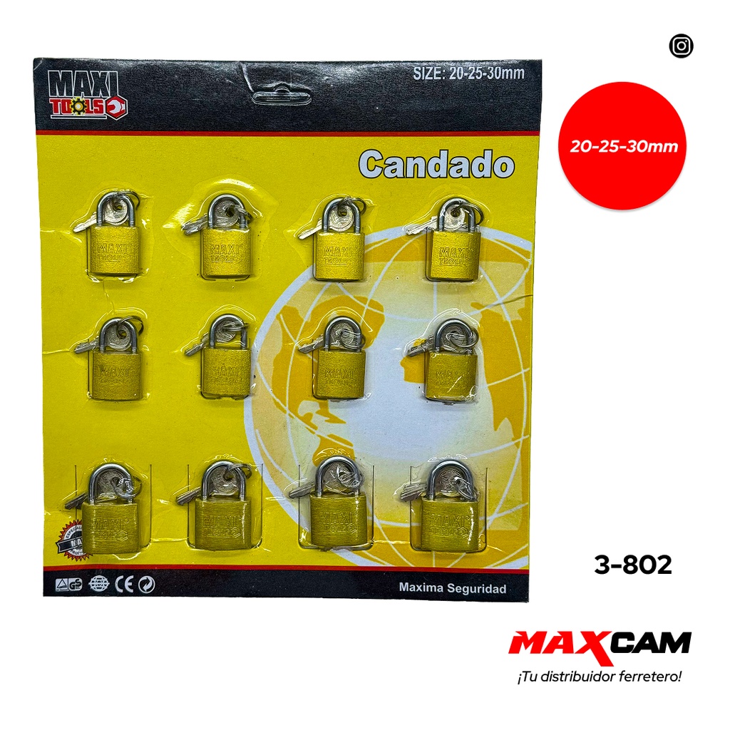 CANDADOS SET 20MM-25MM-30MM 12PCS 3-802