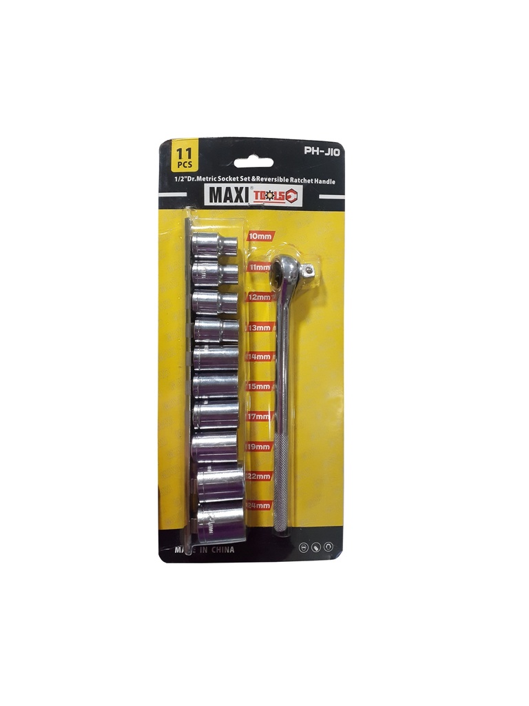 JUEGO DADOS C/RACHET 1/2" 11PCS MAXI TOOLS 3-945