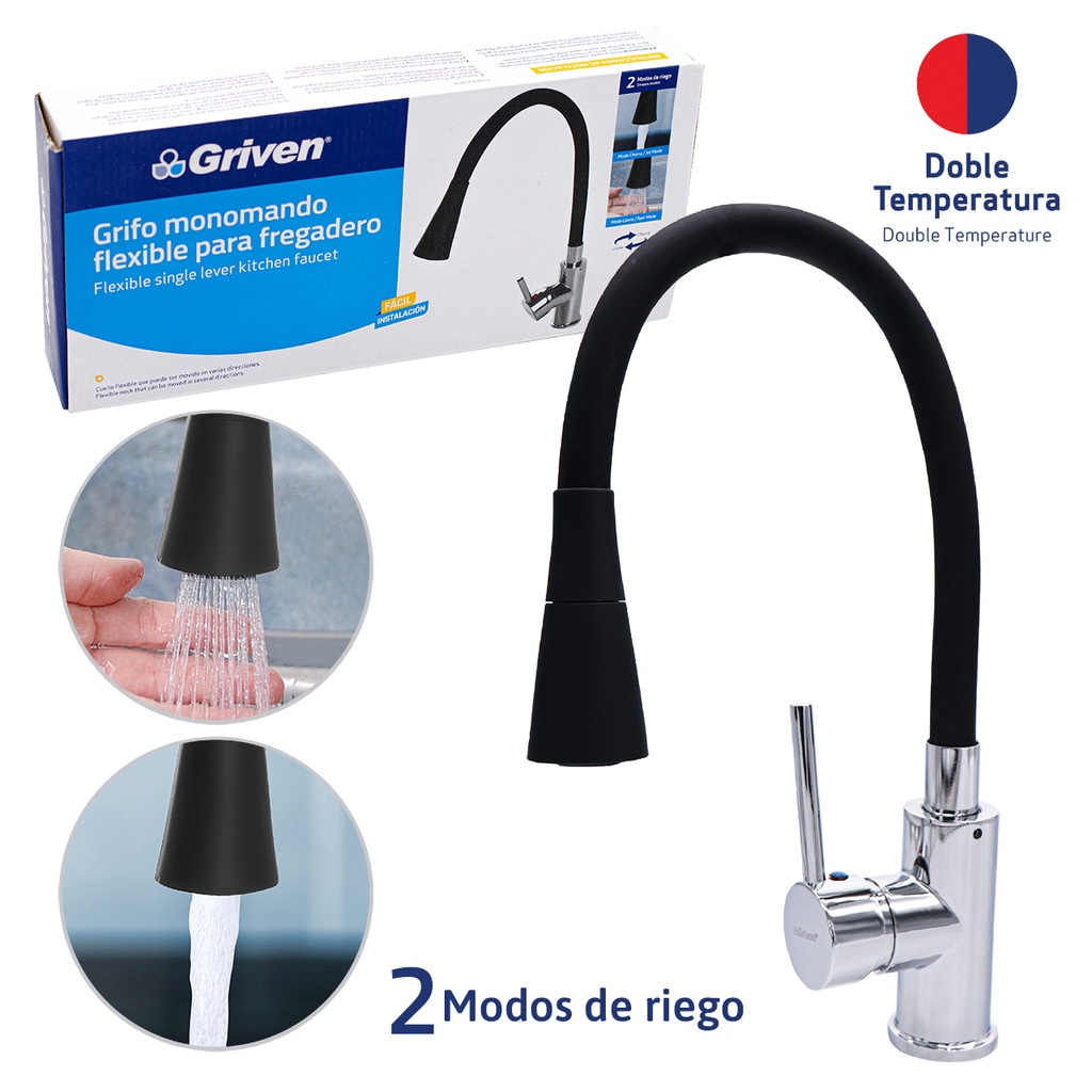 LLAVE FREGADERO MONOMANDO FLEX NEGRO GRIVEN 3-977