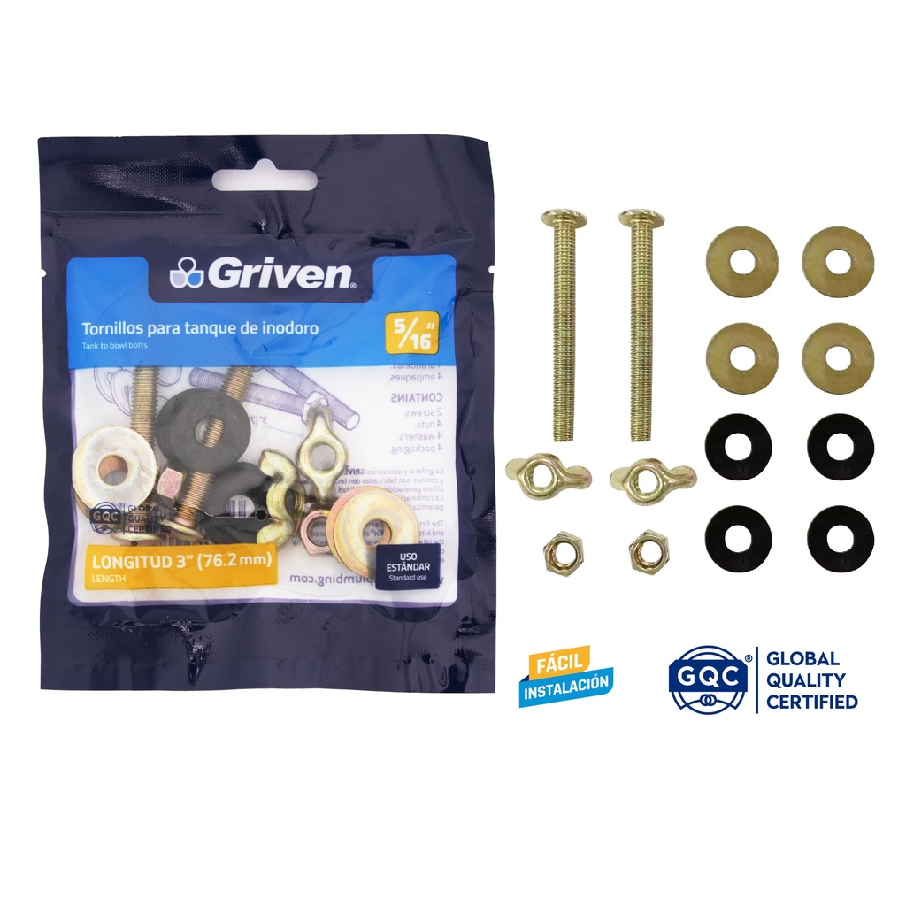 TORNILLOS P/TANQUE INODORO 5/16" x 3" GRIVEN 3-993