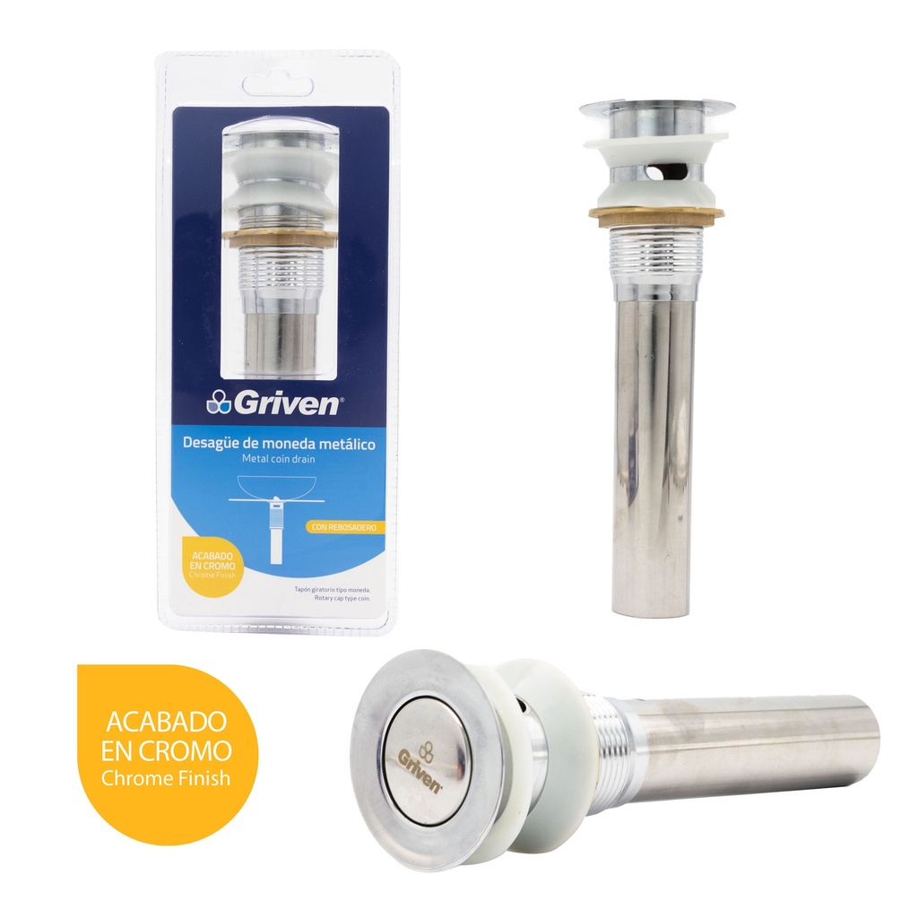 DESAGUE LAV MONEDA METALICO CON REBOSADERO GRIVEN 4-009