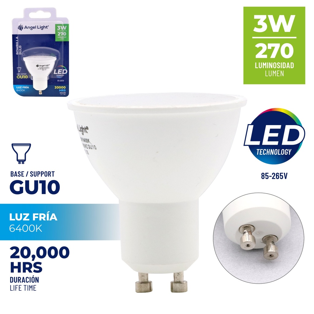 BOMBILLO DICROICO LED 3W GU10 85-265V 4-014