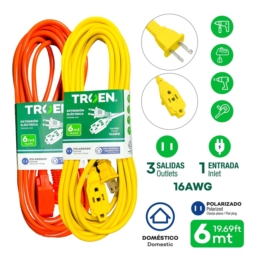 EXTENSION ELECTRICA 2x16  6MTS TROEN 4-020