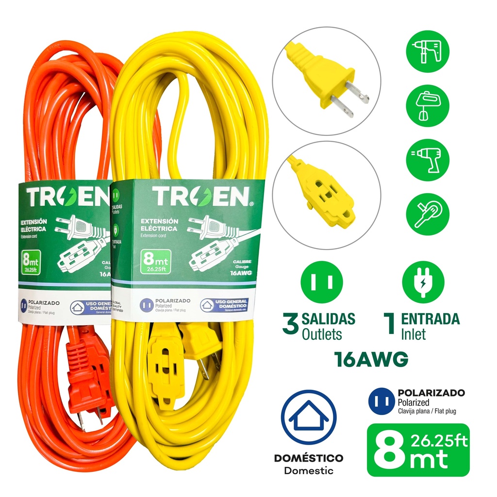 EXTENSION ELECTRICA 2x16 8MTS TROEN 4-021