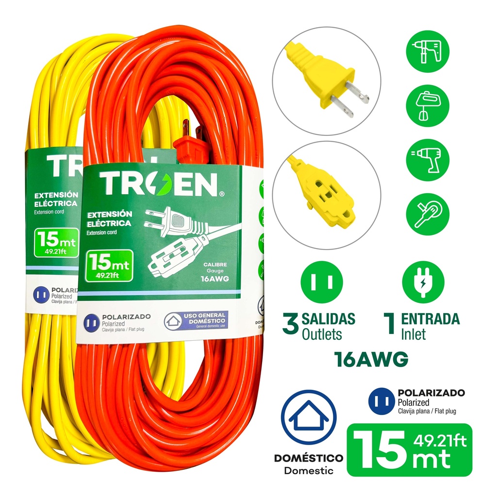 EXTENSION ELECTRICA 2x16  15MTS TROEN 4-023