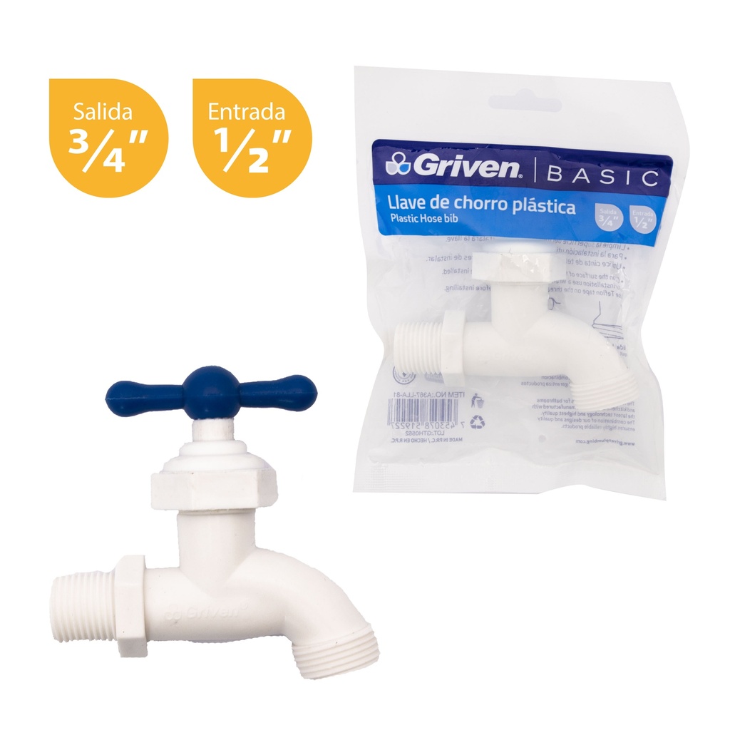 LLAVE CHORRO PVC BLANCA GRIVEN 4-124