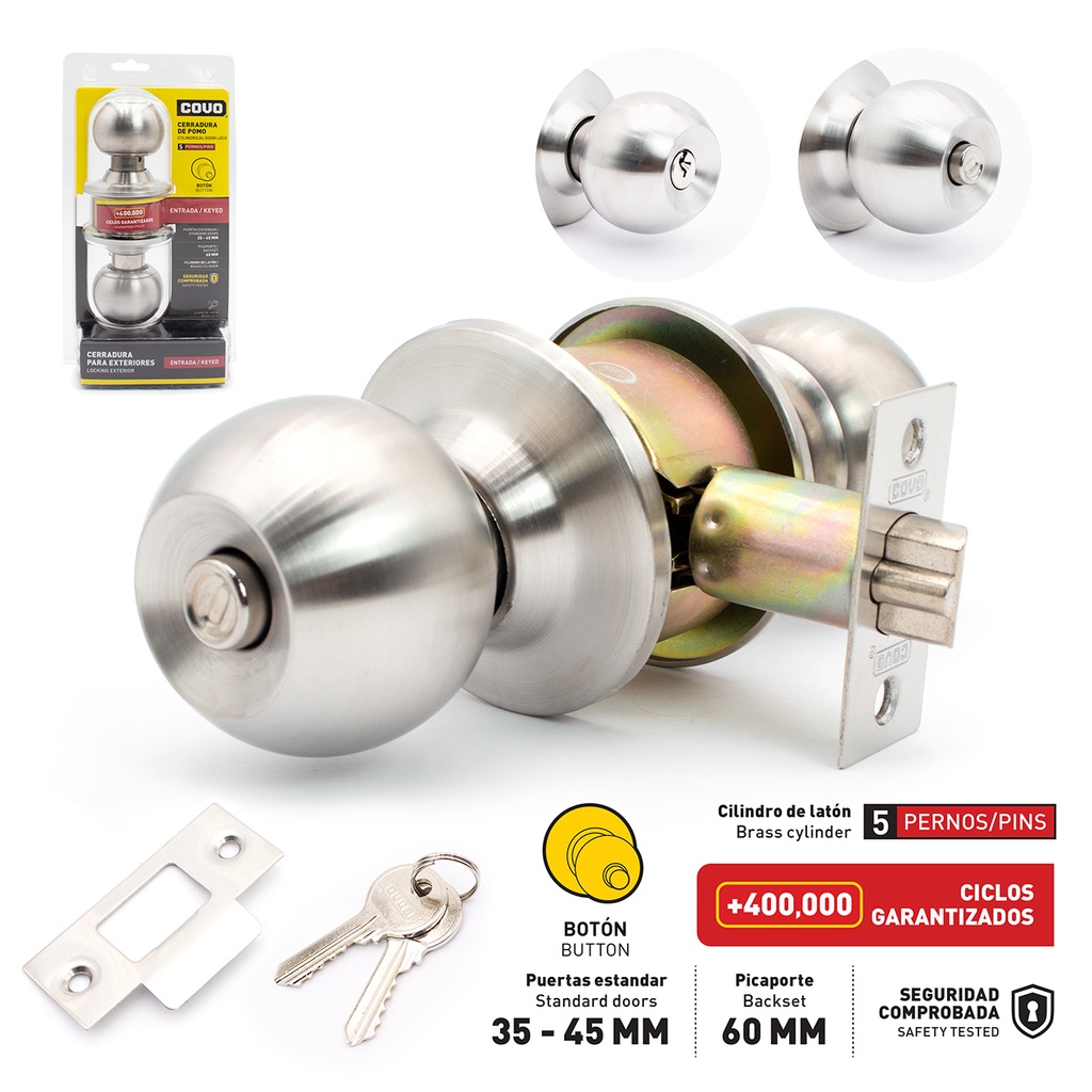 CERRADURA DE POMO BOTON PLATA COVO 4-132