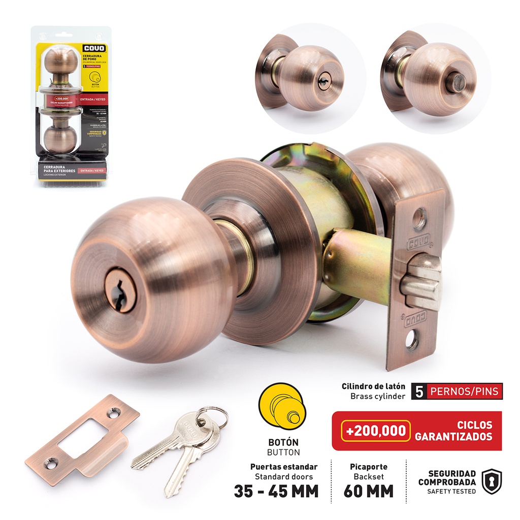 CERRADURA DE POMO BOTON COBRE COVO 4-133