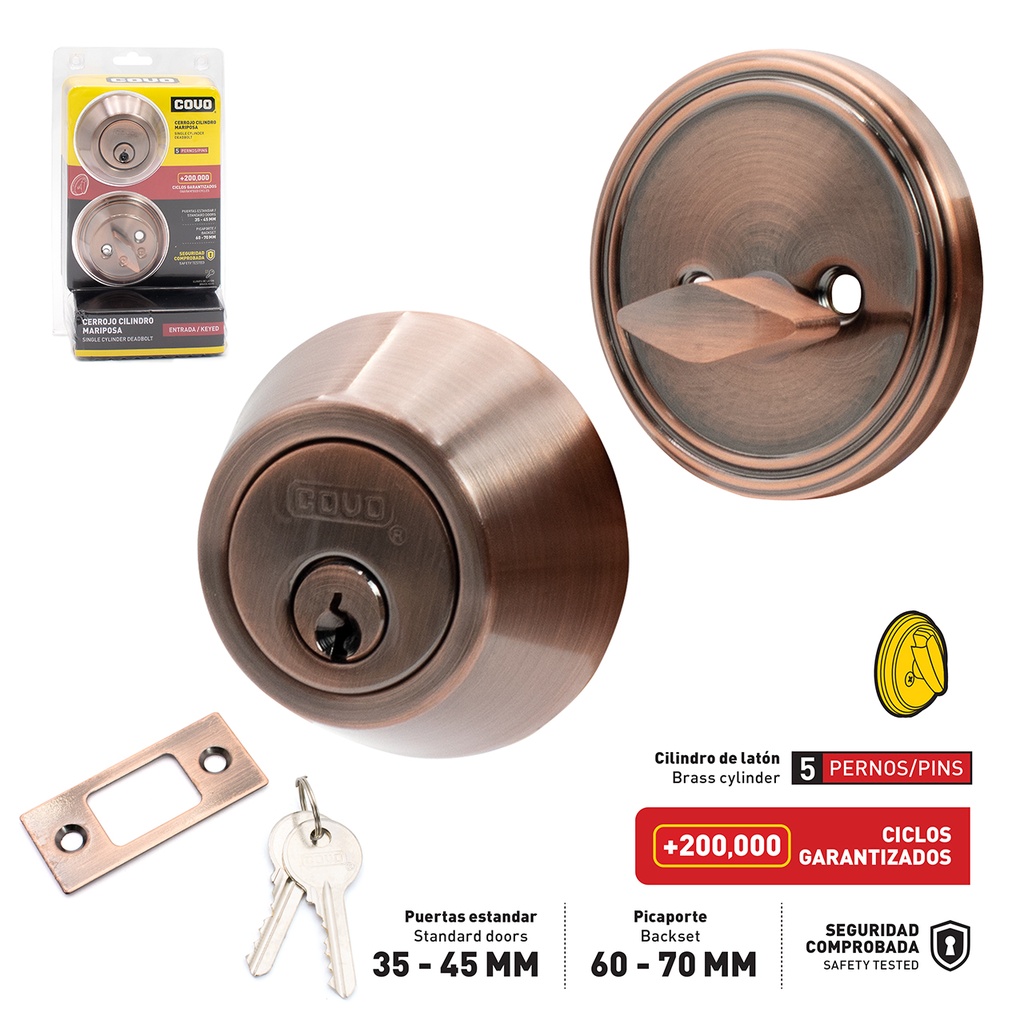 CERROJO LLAVE/MARIPOSA COBRE COVO 4-138