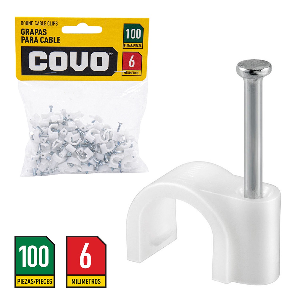 GRAPA RED BLANCA P/CABLE 6MM x 100 UNID COVO 4-170
