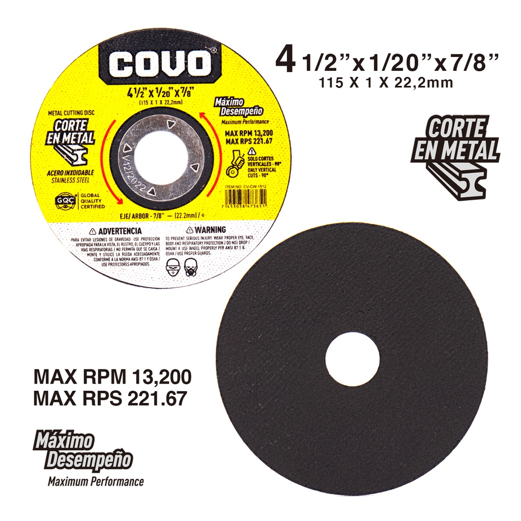 DISCO C/METAL EXTRA FINO 4 1/2" x 1/20" COVO (PLANO) 4-181