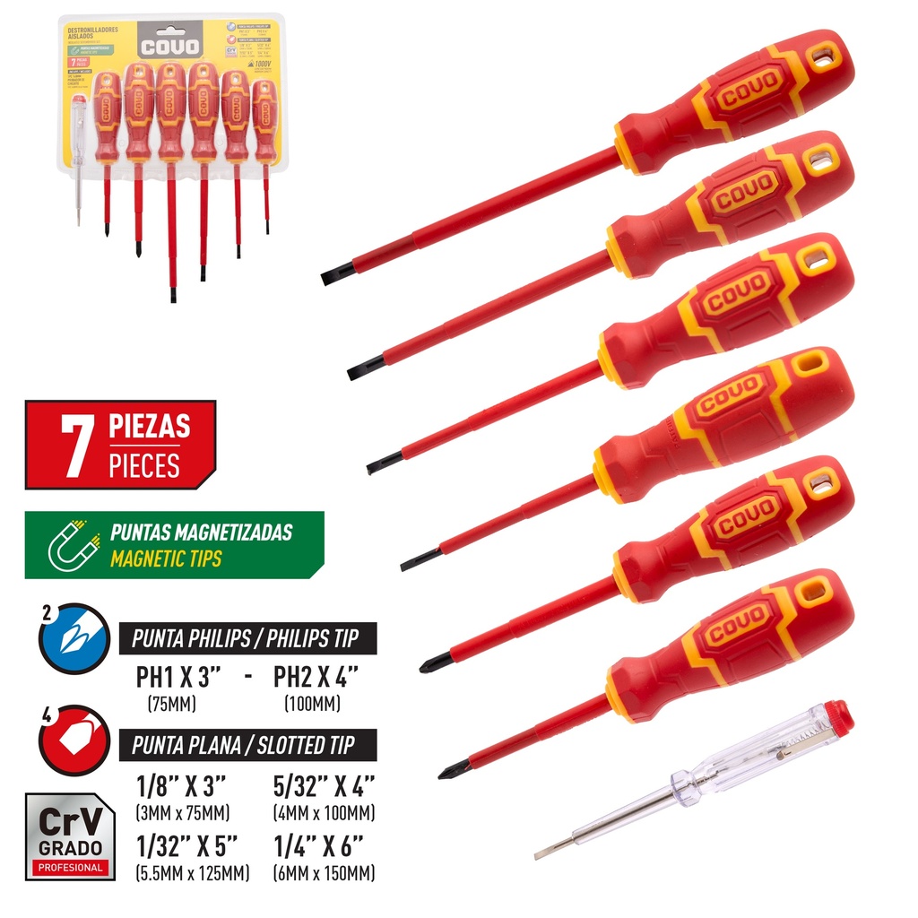 JUEGO DESTORNILLADOR AISLADO 7 PCS COVO 4-200