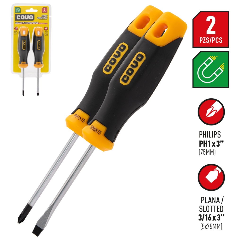 JUEGO DESTORNILLADOR 2 PCS 3/16 x 3 COVO 4-201