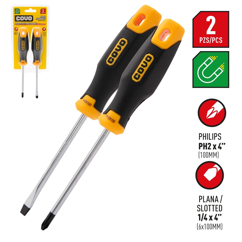 JUEGO DESTORNILLADOR 2 PCS 1/4 x 4 COVO 4-202