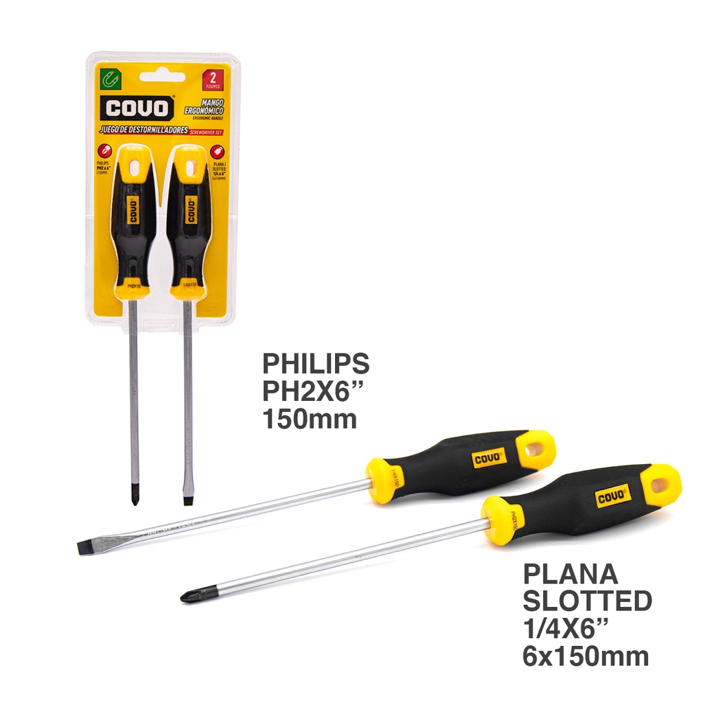 JUEGO DESTORNILLADOR 2 PCS 1/4 x 6 COVO 4-203